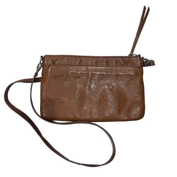 FOSSIL Carmel Brown Leather Crossbody Distressed GUC Square Organizer Bag - Picture 2 of 10